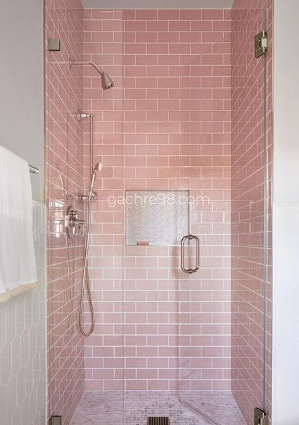 Pink tile subway for bathroom