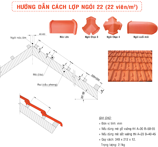 Kiến thức về kích thước ngói 22v/m2