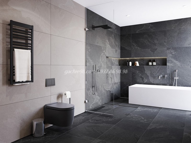 Gạch lát nền và ốp tường với không gian phòng tắm rộng cần có ánh sáng nhiều nếu sử dụng loại gạch 600x1200 bề mặt là men matt