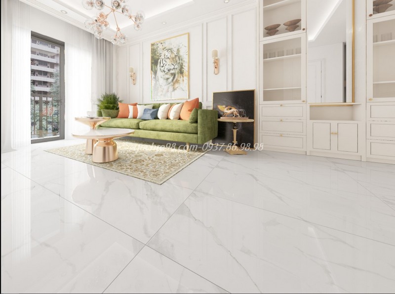 Gạch Ấn Độ lát nền phòng khách 60x120 siêu bóng kiếng tạo vẻ đẹp giống đá marble cao cấp cho không gian rộng và sang trọng