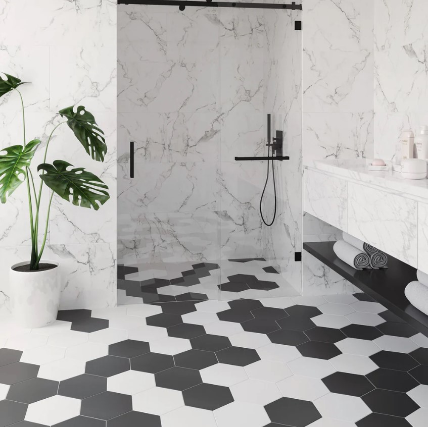 Black and white hexagon tiles 2