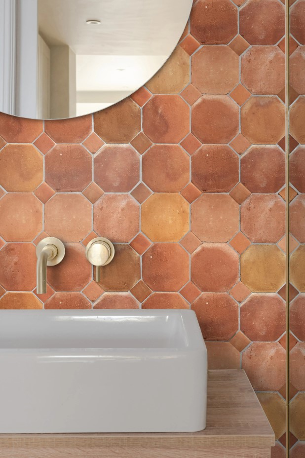 Hexagonal terracotta tiles for bathroom wall by cletile.com 13