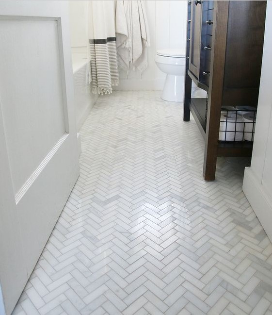 Herringbone bathroom floor tiles