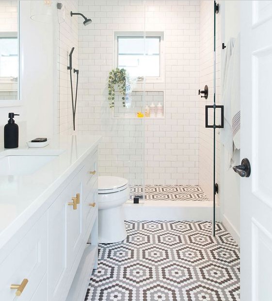 Tiny Geometric bathroom floor tiles